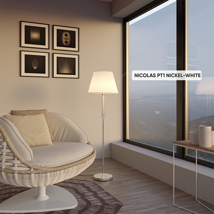 Торшер на 1 лампу Crystal Lux NICOLAS PT1 NICKEL/WHITE